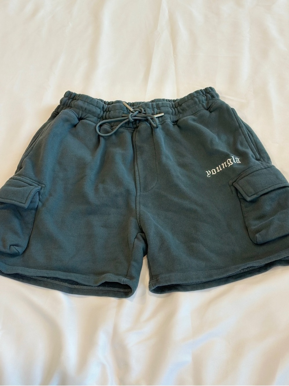 SOLD | YoungLA Cargo Sweat Shorts in Teal Green